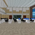 Modern Control Room Interior With Workstations Multiple Screens And Office Chairs 3d model
