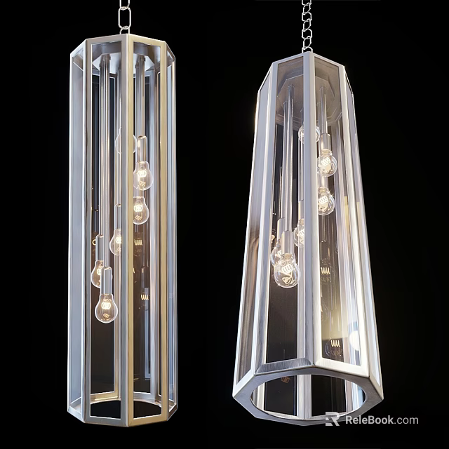 Modern Chandeliers With Metal Frame Glass Structure And Hanging Bulbs 3d model 