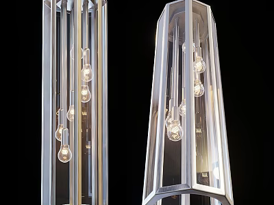 Modern Chandeliers With Metal Frame Glass Structure And Hanging Bulbs 3d model