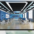 Modern School Computer Lab With Computers Desks Chairs Ceiling Lighting And Wall Screens