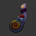 Colorful Cartoon Snail With Glowing Eyes Holding Yellow Lantern And Red Ribbons On Spiral Shell