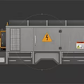 Industrial Equipment Unit With Gray Body Top Square Modules Yellow Fan And Warning Labels
