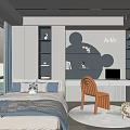 Modern Tatami Bedroom Interior With Bed Built in Shelves Desk Chair And Decor