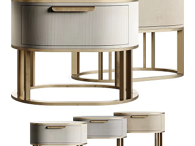 Modern Bedside Table With Gold Metal Legs And Fabric Drawer Design 3d model