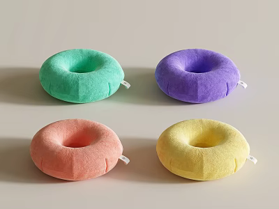 Vibrant Donut Shaped Decorative Pillows in Green Purple Pink Yellow Tones 3d model