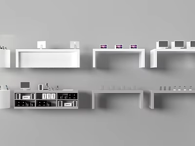 White Modern Display Shelves With Multi Tiered Design For Retail Showcase 3d model
