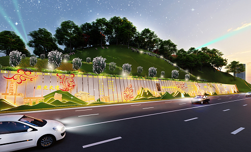 Landscape revetment retaining wall revetment landscape wall model Wenchuang landscape wall painting 3d model