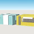Modern Modular Container Buildings With Blue And Yellow Units And Windows 3d model
