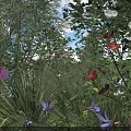 Vibrant Garden Shrubs with Purple Red and White Flowers and Lush Greenery