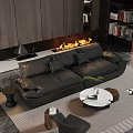 Modern Living Room Interior Design With Leather Sofa Marble Coffee Table And Fireplace Decor