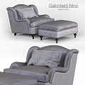 Gray Leather Lounge Chair With Matching Ottoman Plush Pillow Curved Armrest And Wooden Legs