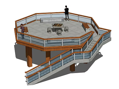 Roadside Facility Octagonal Observation Platform With Glass Railings Wooden Structure And Staircase 3d model