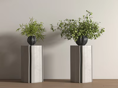 Modern Flower Art Modern Vase Flower Art Black Pot 3d model
