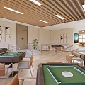 Comfortable Hospital Outpatient Clinic Interior With Wooden Ceiling Lighting Tables Chairs Potted Plants And Windows