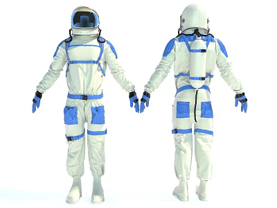 Astronaut Sculpture with White Blue Spacesuit Front and Back View Design 3d model