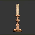 Ornate Copper Candlestick With White Taper Candle And Carved Base