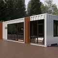 Industrial Workshop Container Structure Modern Exterior With White Railings Front Pathway And Surrounding Trees