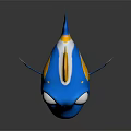 Cartoon Blue Fish with Yellow Accents Orange Spots Big Eyes on Dark Background 3d model