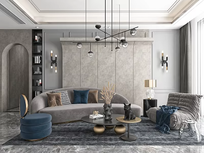 Light Luxury Sofa Coffee Table Combination Simple Sofa Chandelier Coffee Table 3d model