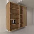 Natural Wooden Open Storage Shelf With Multiple Compartments And Decorative Items 3d model