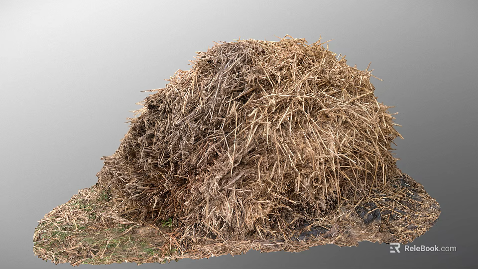 Big Pile Of Dry Hay Making A Haystack On Ground 3d model 