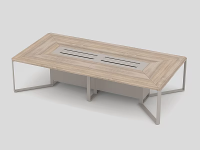 Rectangular Modern Conference Table With Wooden Tabletop Metal Frame And Cable Slots 3d model
