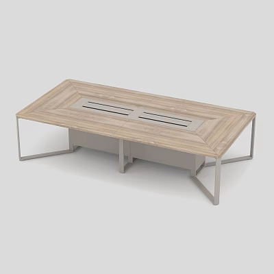 Rectangular Modern Conference Table With Wooden Tabletop Metal Frame And Cable Slots 3d model