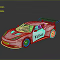 Sleek White Race Car With Yellow Green Stripes And Number 124 Rear Spoiler