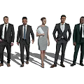Five Business Professionals in Formal Attire Standing Together Against Grey Background