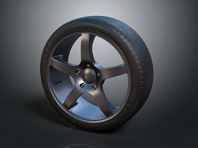 Modern Car Tire With Metallic Wheel Rim And Five Spoke Glossy Design Finish 3d model