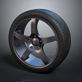 Modern Car Tire With Metallic Wheel Rim And Five Spoke Glossy Design Finish
