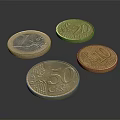 Shiny Euro Coins Collection Featuring 1 Euro 50 20 and 10 Cent Denominations