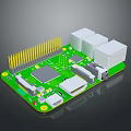 Green Computer Circuit Board With Microchip Yellow Pins Electronic Ports And Components