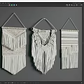 Handmade White Macramé Wall Hangings With Fringe And Decorative Patterns 3d model