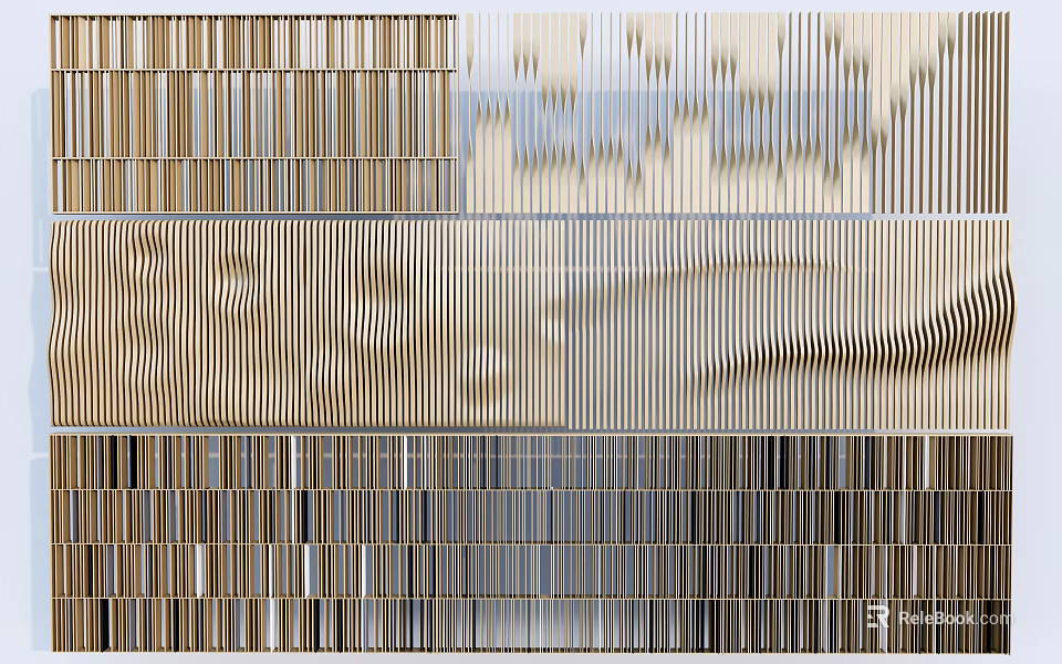 Modern Room Dividers With Various Slatted Wooden Panels For Home Interior 3d model 