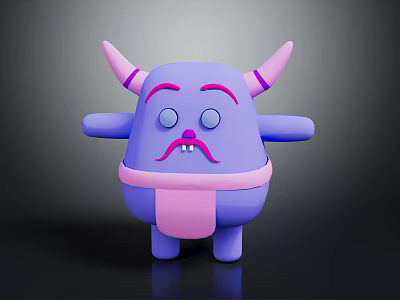 Purple Cartoon Game Movie Character With Pink Horns Mustache And Belly 3d model