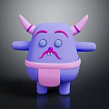 Purple Cartoon Game Movie Character With Pink Horns Mustache And Belly