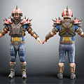 3D Character Creature With Spiked Armor Front Back View And Blue Yellow Red Design 3d model