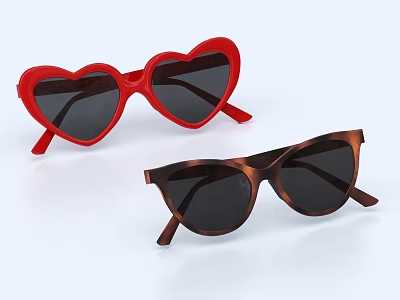 Elegant Stylish Jewelry Sunglasses Red Heart Shaped And Brown Cat Eye Trendy Designs 3d model