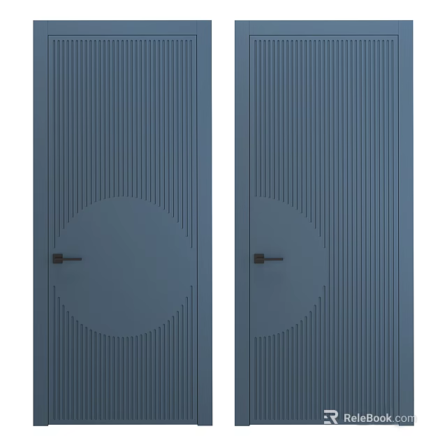 Blue Swing Doors with Vertical Stripes Circular Panels and Door Handles in Modern Design 3d model 