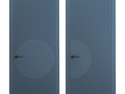 Blue Swing Doors with Vertical Stripes Circular Panels and Door Handles in Modern Design 3d model