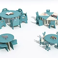 Kids Table Set with Round Square Shapes Blue White Chairs and Toys Books