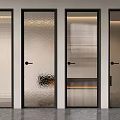 Modern Interior Hinged Doors With Black Frames And Textured Glass Designs 3d model