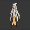 Game Movie Character with Long White Hair White Top Yellow Skirt Black Yellow Coat Headwear