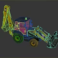 Yellow Backhoe Loader With Front Loader Bucket Backhoe Arm And Black Cab 3d model