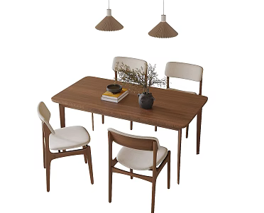 Modern Dining Table and Chair Combination Dining Chair Chandelier 3d model