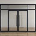 Modern Black Frame Double Glass Doors With Wooden Floor And White Wall
