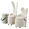 Adorable Kids Chair With Rabbit Ear Design Soft Fabric Light Color And Stool