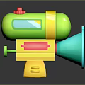 Colorful Toy Gun With Green Body Yellow Parts Red Button And Blue Horn Muzzle