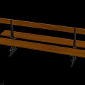 Wooden Park Bench With Polished Slats And Metal Brackets Showing Dark Surface Reflection